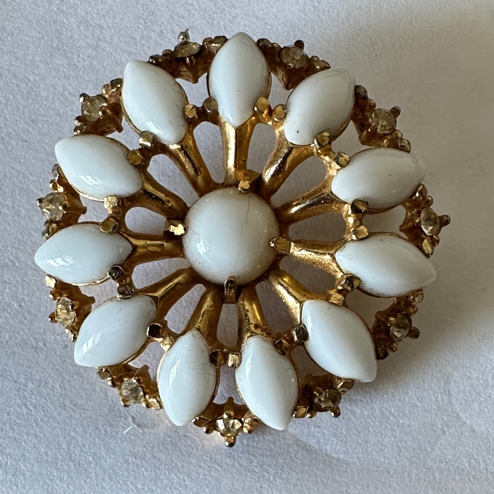 Vintage Gold and White Brooch